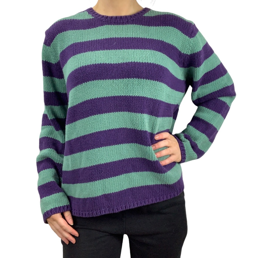 Vintage green and purple striped knitted sweater